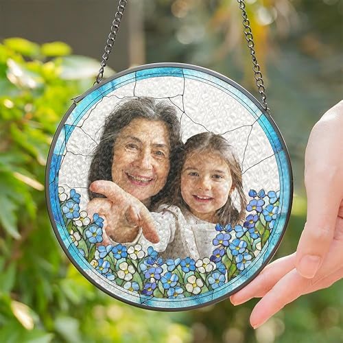 Personalized Photo Grandma and Grandchildren Suncatcher - Custom Glass Window Hanging