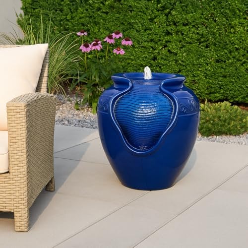 Teamson Home Royal Blue Outdoor Water Fountain with LED Lights and Pump