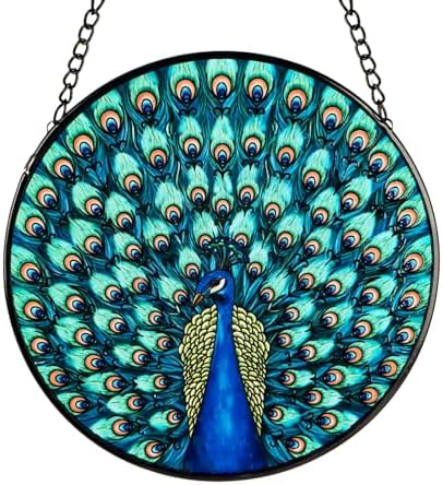 Peacock Spread Wings Stained Glass Suncatcher 59 x 59 Inch