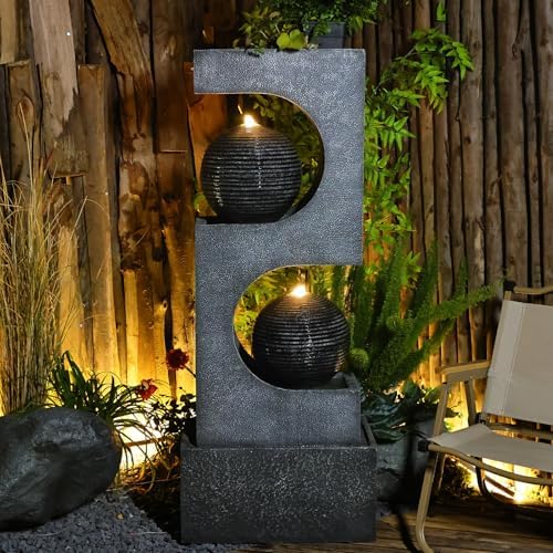 46 Inch High Modern Sphere Water Fountain with LED Light