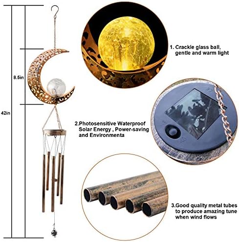 Retro Moon Wind Chimes Solar Lights Outdoor Decor
