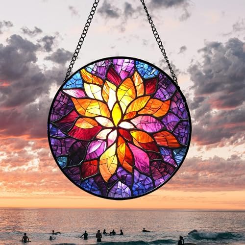 Fuchsia Abstract Flowers Stained Glass Suncatcher 98 Inches