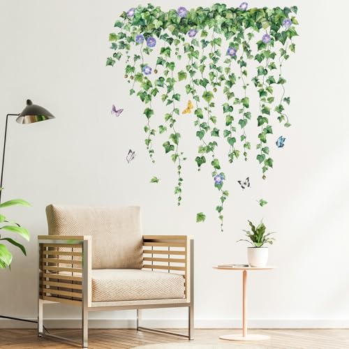 SHUCHING Green Hanging Vine Leaves Wall Sticker Peel and Stick
