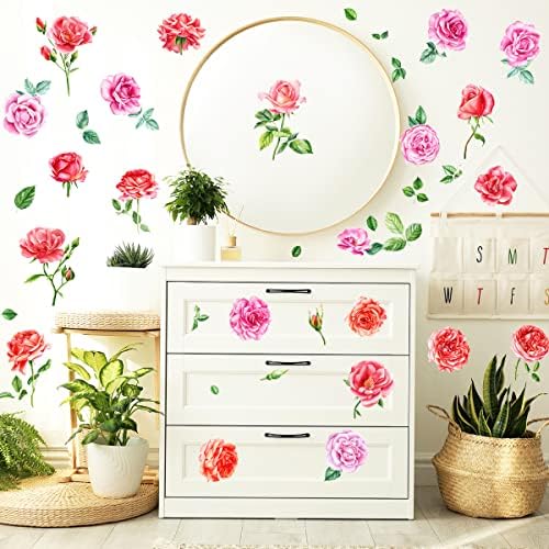 MEFOSS Romantic Rose Wall Decals Peel Stick Floral Decor