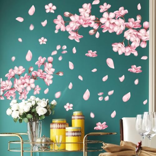Pink Peach Blossom Wall Stickers for Home Bedroom Decoration