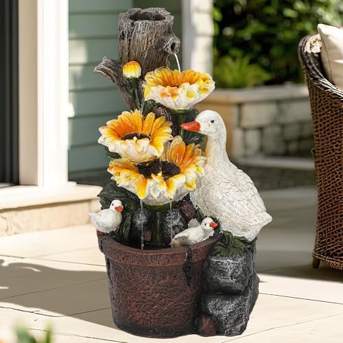 191 Inch Farmhouse Duck Water Fountain with Sunflower