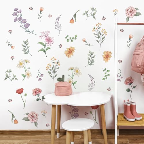 Retro Wildflower Wall Sticker Set 15 Sheets DIY Peel and Stick