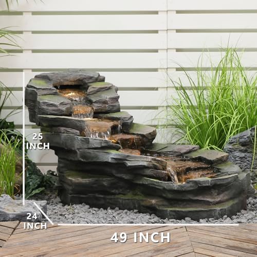 49 Inch 5-Tier Garden Water Fountain with LED Lights
