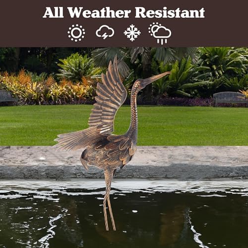 Pure Garden 35-Inch Flying Crane Metal Statue