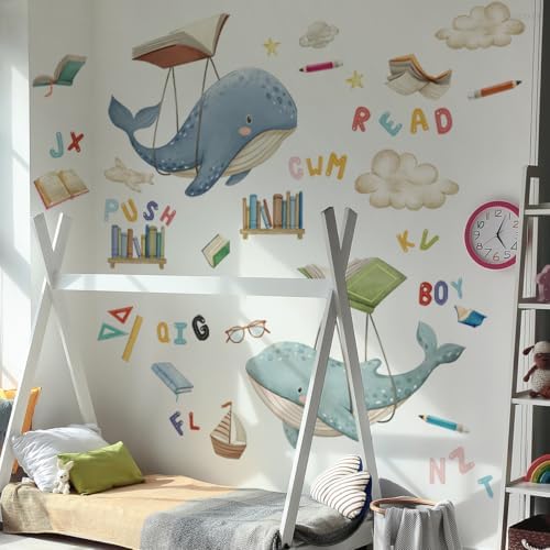 47x29 Inch Whale Wall Decals for School Classrooms
