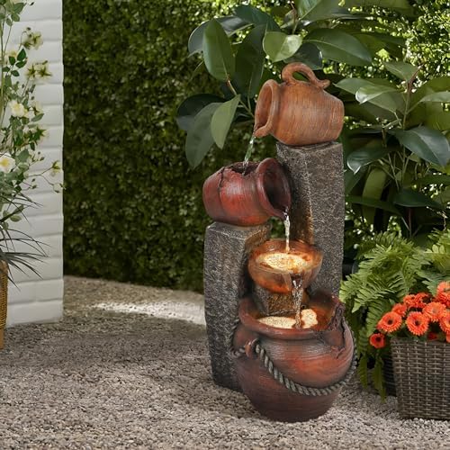 LuxenHome 32 Inch Outdoor Water Fountain with Lights