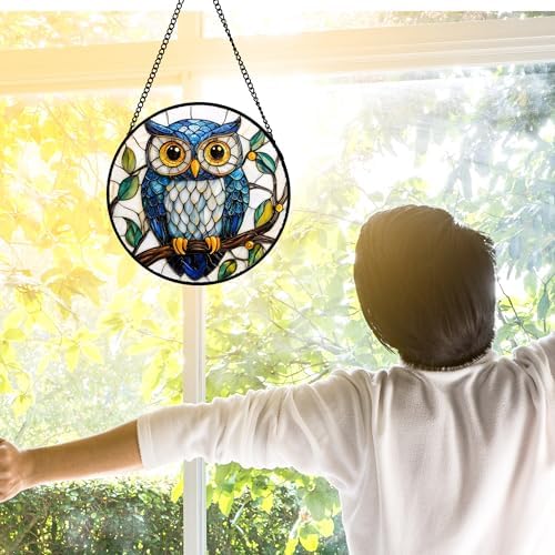 DASTOLL Stained Glass Owl Suncatcher 63 Inch