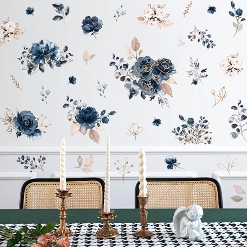 Blue Peony Wall Decals Peel and Stick Decor