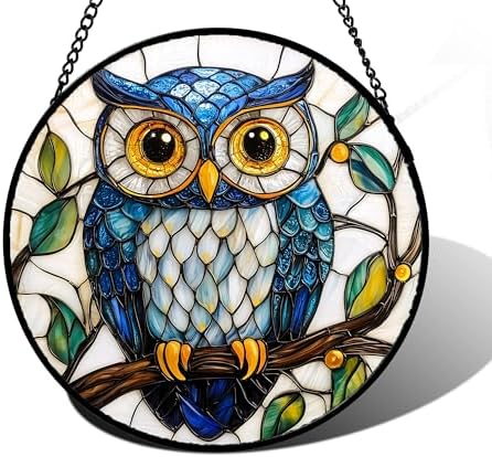 DASTOLL Stained Glass Owl Suncatcher 63 Inch