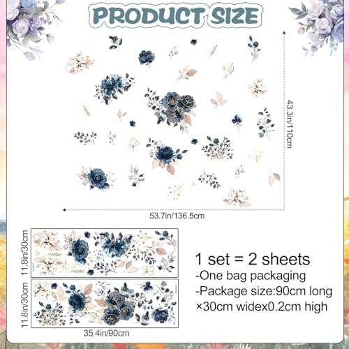 Blue Peony Wall Decals Peel and Stick Decor