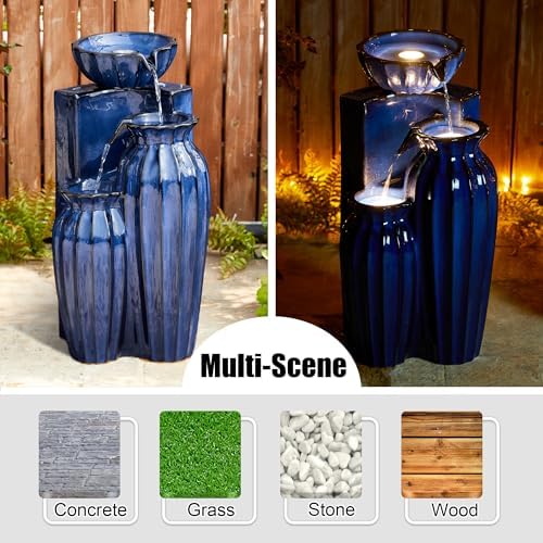 Glitzhome 2675 Inceramic Outdoor Water Fountain with LED Lights and Pump
