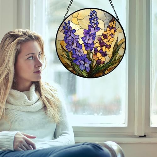 Delphinium Birth Flower Stained Glass Suncatcher Hanging for Windows