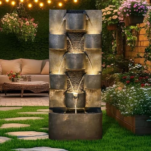 448 Inch Modern Outdoor Water Fountain with LED Lights and Pump