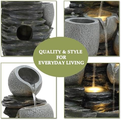 LuxenHome 29 Inch Tall Outdoor Water Fountain with LED Lights