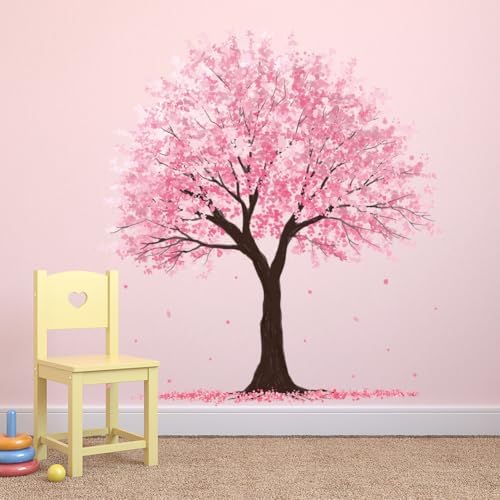 Pink Floral Leaves Wall Stickers Large Tree Decor