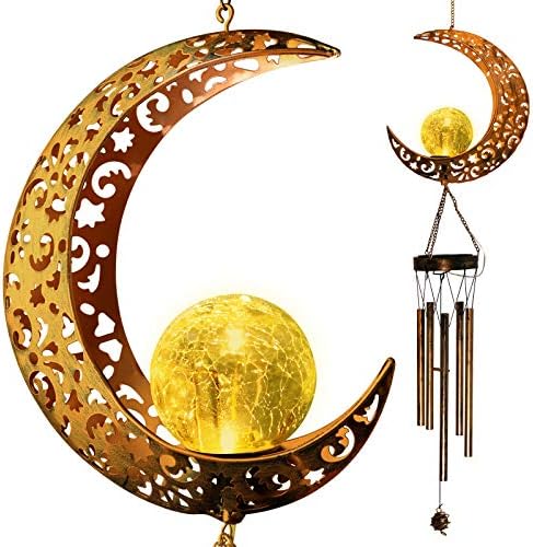 Retro Moon Wind Chimes Solar Lights Outdoor Decor