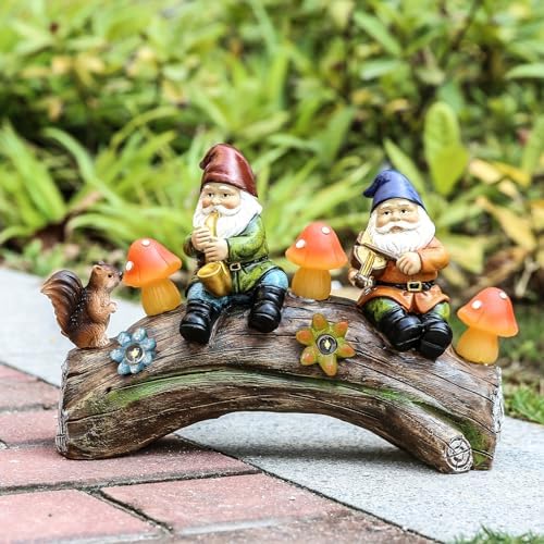 Funny Garden Gnome Statue with Solar Mushroom Light