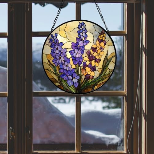 Delphinium Birth Flower Stained Glass Suncatcher Hanging for Windows