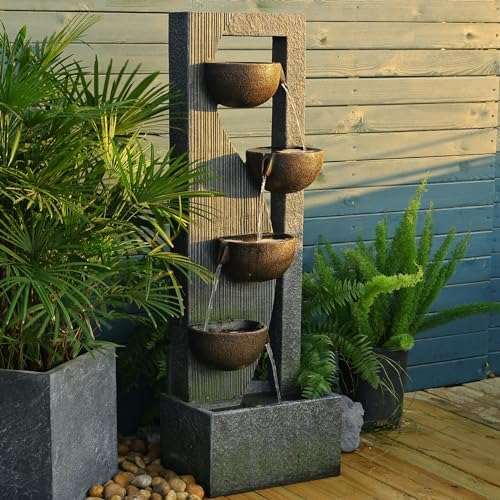 Sunlinua 5-Tier Outdoor Water Fountain with LED Lights and Natural Stones
