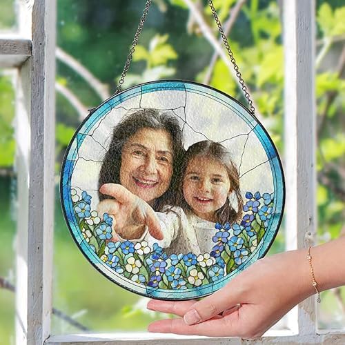 Personalized Photo Grandma and Grandchildren Suncatcher - Custom Glass Window Hanging
