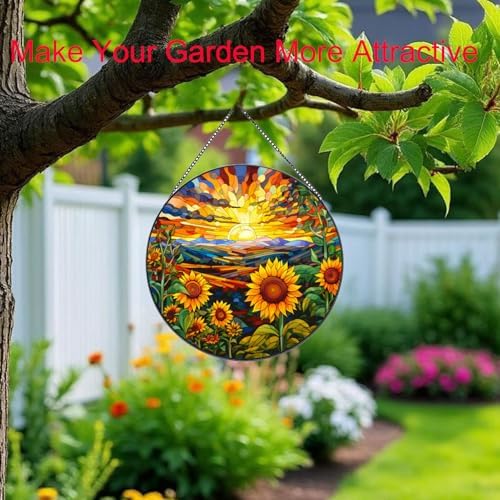 Sunflower Stained Glass Window Suncatcher 787 Inch Round Decor