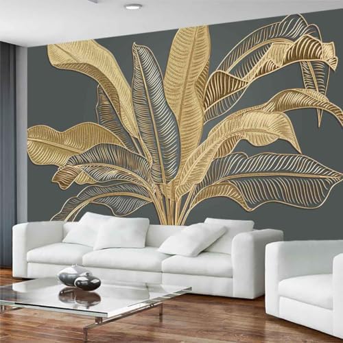 Large Banana Leaf Wallpaper on Gray Background
