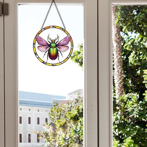 PLIGREAT Realistic Beetle Stained Glass Suncatcher