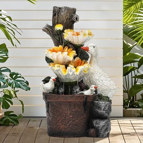 191 Inch Farmhouse Duck Water Fountain with Sunflower