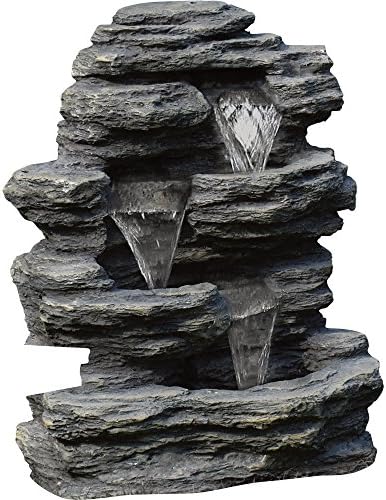 Outdoor Water Fountain With Cascading Waterfall Natural Rock Design Soothing Sound