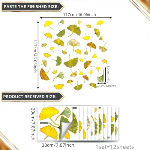 Lilacanthara 12 Sheets Ginkgo Leaf Wall Decals Gold Leaves Stickers
