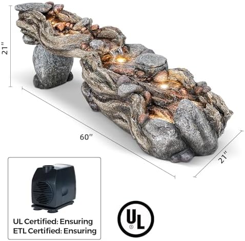 60 Inch 5 Tier Outdoor Waterfall Fountain with LED Light