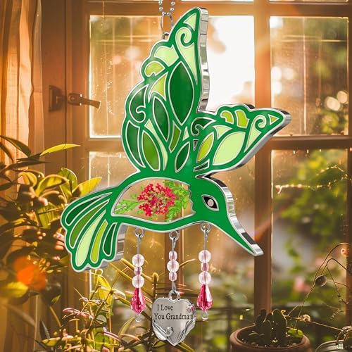 KYBOSAM Hummingbird Suncatcher I Love You Grandma Glass Wind Chime Ornament
