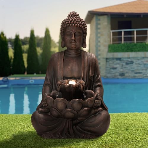 Glitzhome 24 Inch Zen Buddha Water Fountain with Pump and LED Light