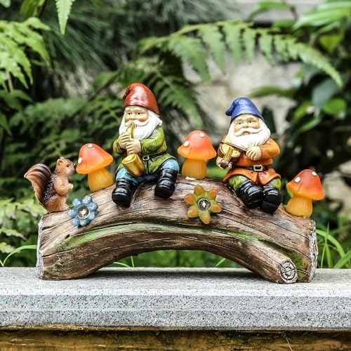 Funny Garden Gnome Statue with Solar Mushroom Light