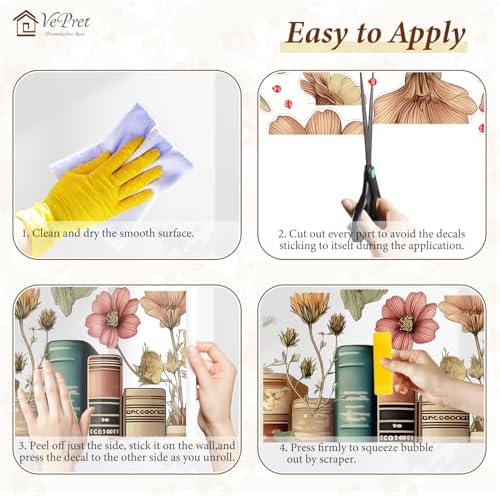 Large Flowers Books Wall Decals Peel and Stick