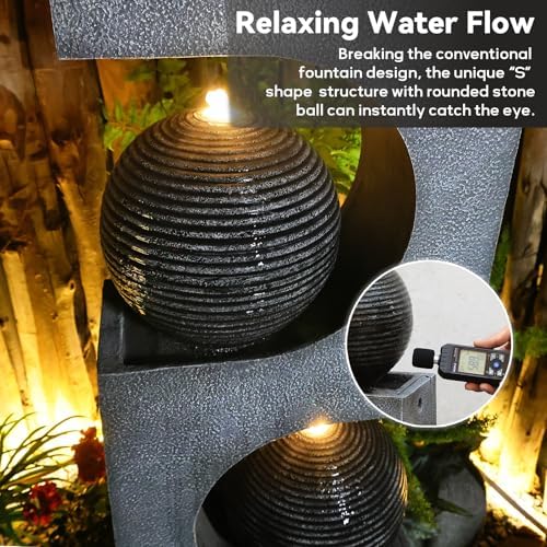 46 Inch High Modern Sphere Water Fountain with LED Light