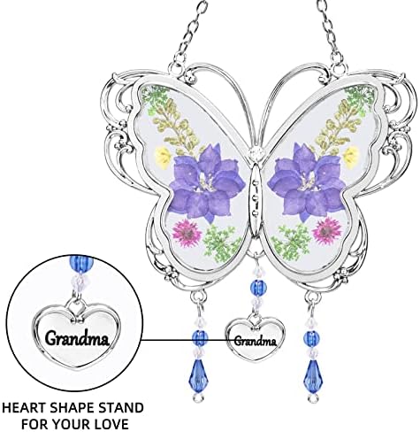 BOGDAN Crystal Butterfly Suncatcher with Pressed Flower Wings