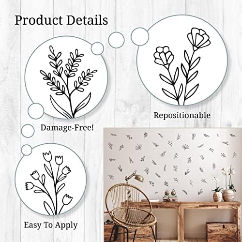 Small Black Flowers Peel and Stick Wall Decals Set of 88