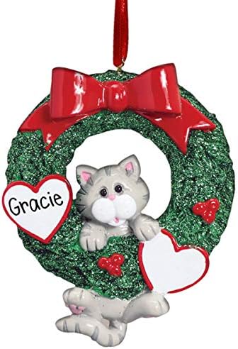 Grey Tabby Cat Hanging Ornament - Personalized Christmas Decor