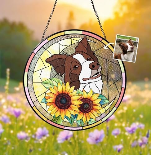 Custom Pet Flower Glass Suncatcher - Personalized Keepsake for Dog Lovers