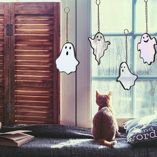 Yungyan 4 Pcs Halloween Ghost Suncatcher Window Decor