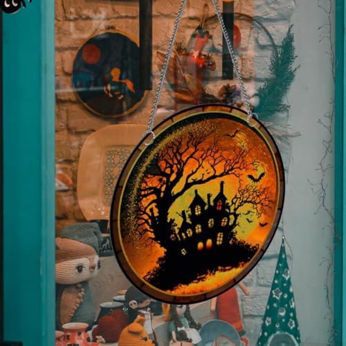 Haunted Acrylic Window Hanging Ghost Castle Halloween Decor