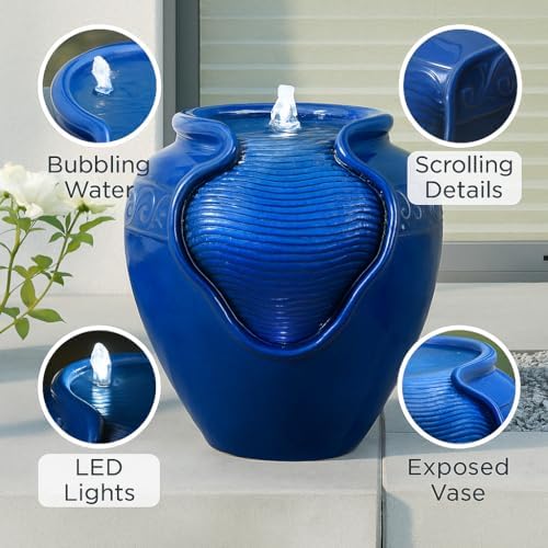 Teamson Home Royal Blue Outdoor Water Fountain with LED Lights and Pump
