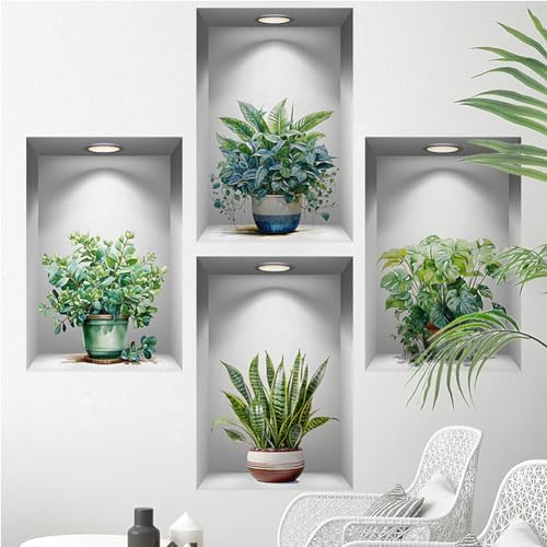 3D Green Plant Wall Decals for Living Room Decor