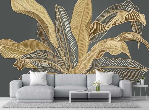 Large Banana Leaf Wallpaper on Gray Background